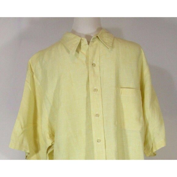 Roundtree & Yorke Mens Yellow Linen Solid Short Sleeved Shirt Size XL - Picture 7 of 7
